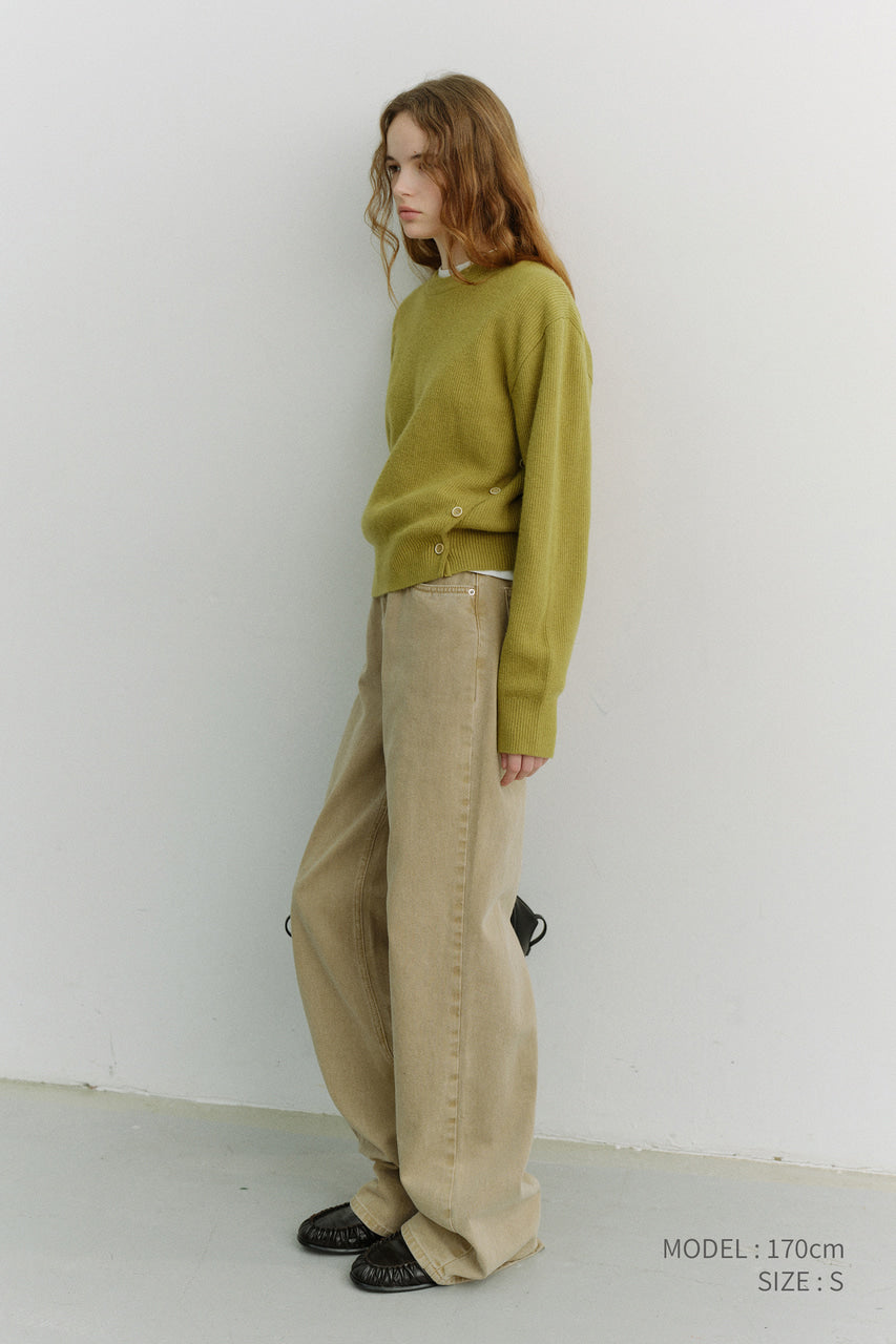 Dunst Unisex Buttoned Crewneck Sweater Olive