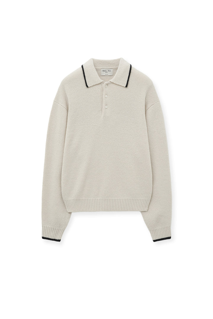 Matinkim Back Logo Collar Knit Top For Men IN Ivory