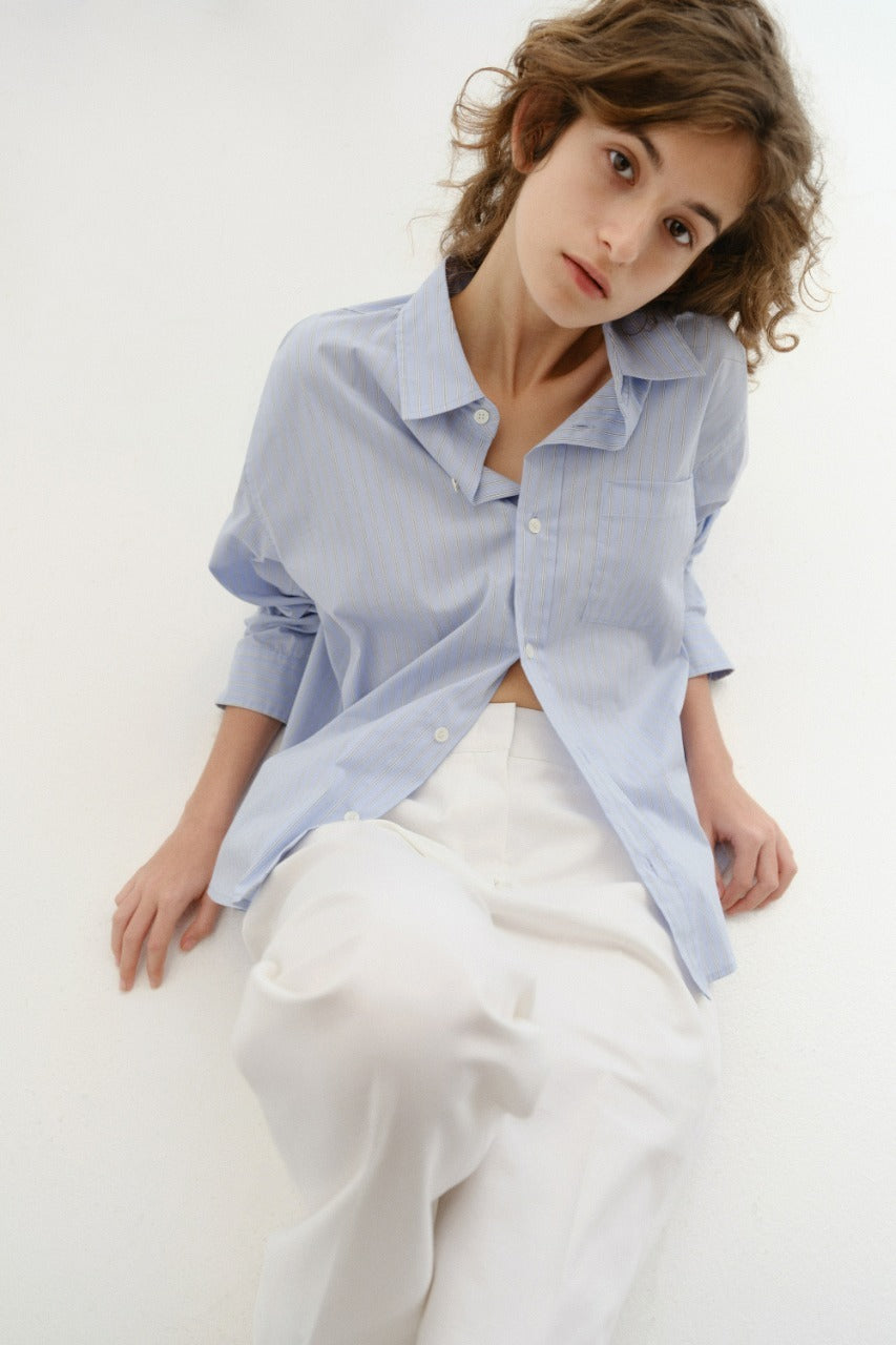 Dunst Unisex Cropped Striped Shirt Blue Stripe