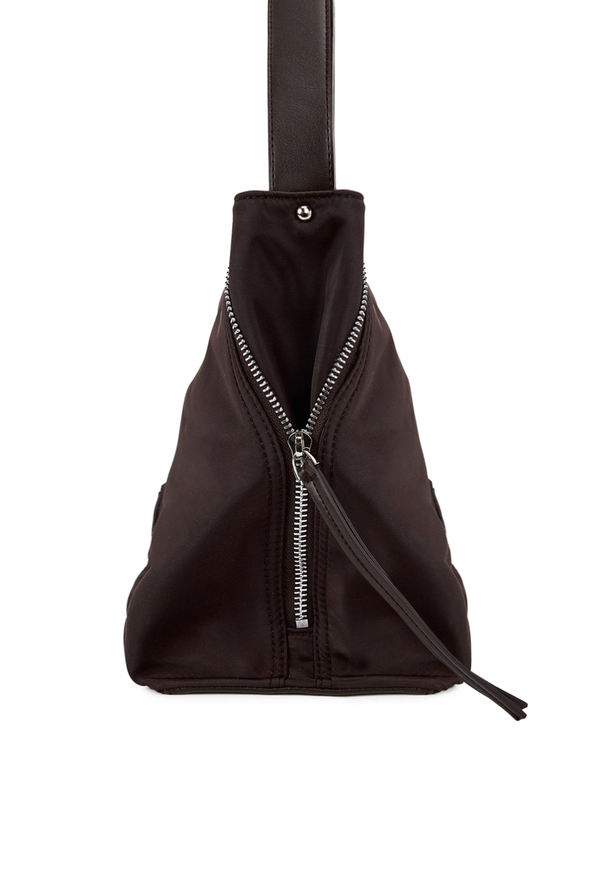 [matinkim] SIDE ZIPPER FABRIC SHOULDER BAG IN BROWN