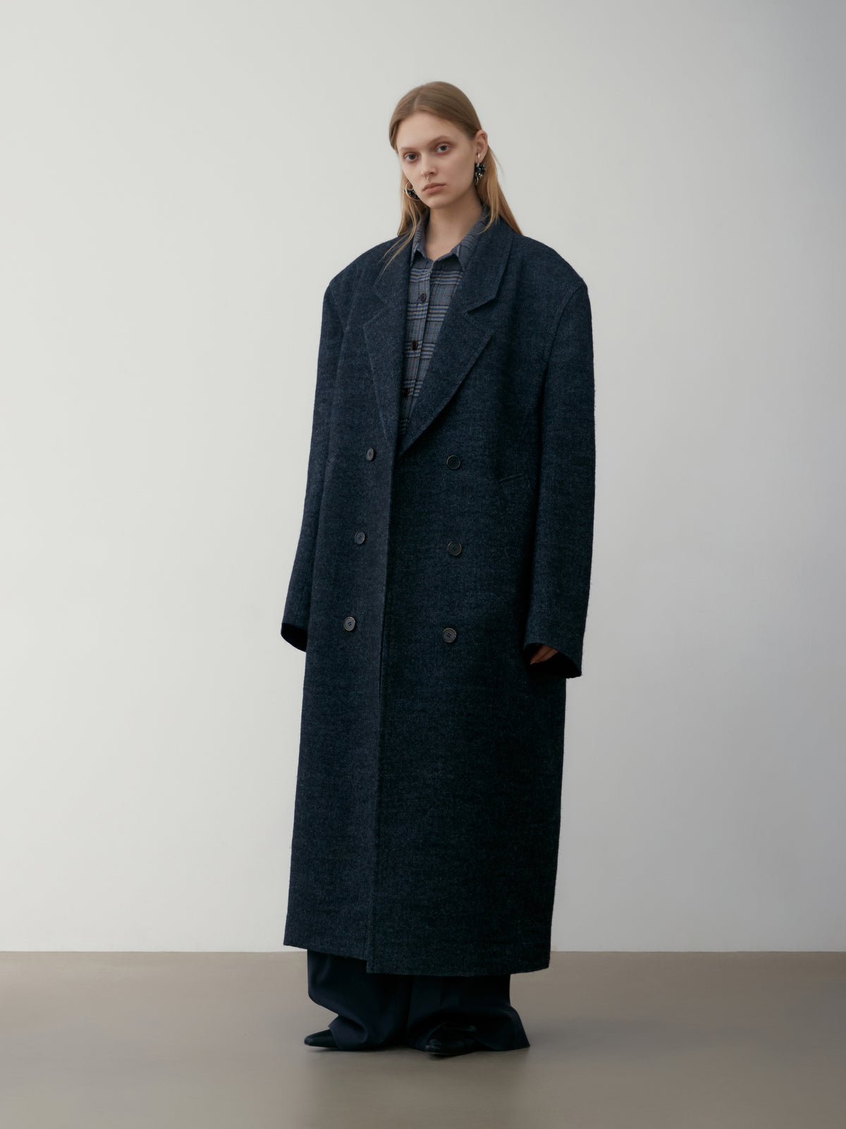 Low Classic Melange Wool Oversized Coat Black