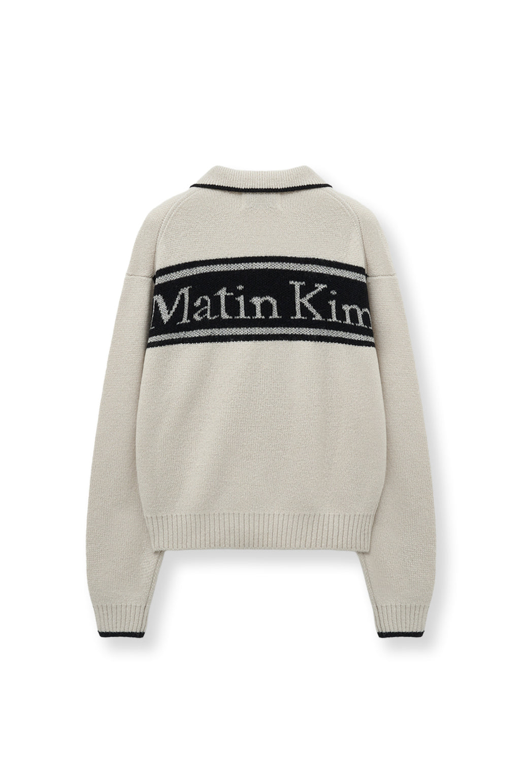 [matinkim] BACK LOGO COLLAR KNIT TOP FOR WOMEN IN IVORY