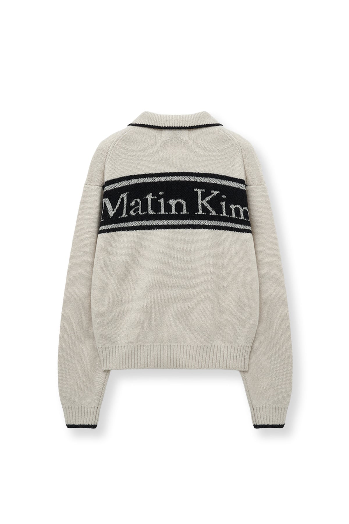 [matinkim] BACK LOGO COLLAR KNIT TOP FOR WOMEN IN IVORY