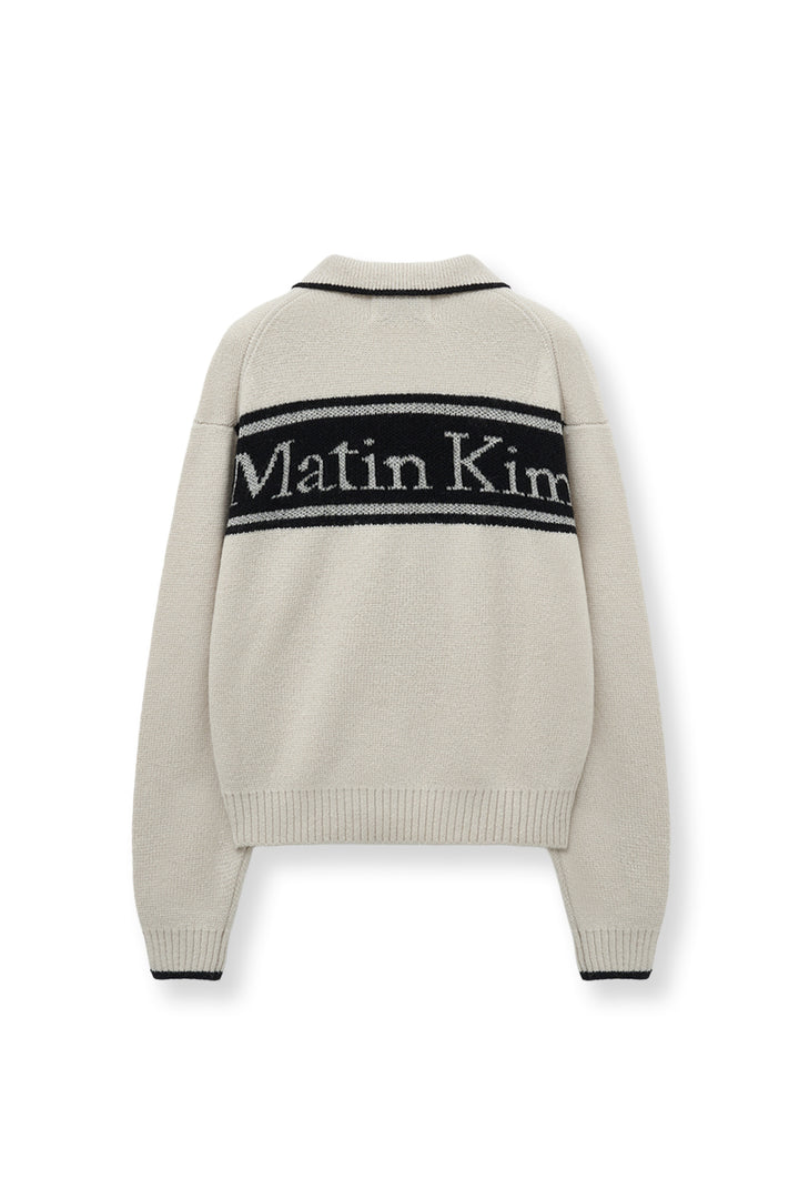 Matinkim Back Logo Collar Knit Top For Women IN Ivory