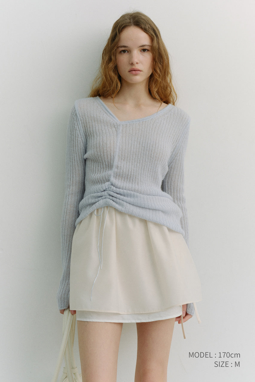 Dunst 2-Way Shirring Knit Top Soft Blue