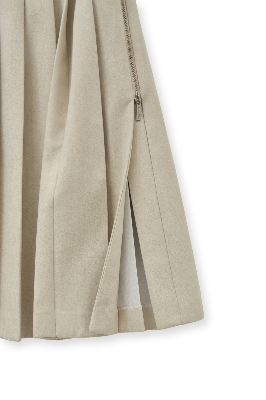 [matinkim] SIDE ZIPPER PLEATS MIDI SKIRT IN LIGHT BEIGE