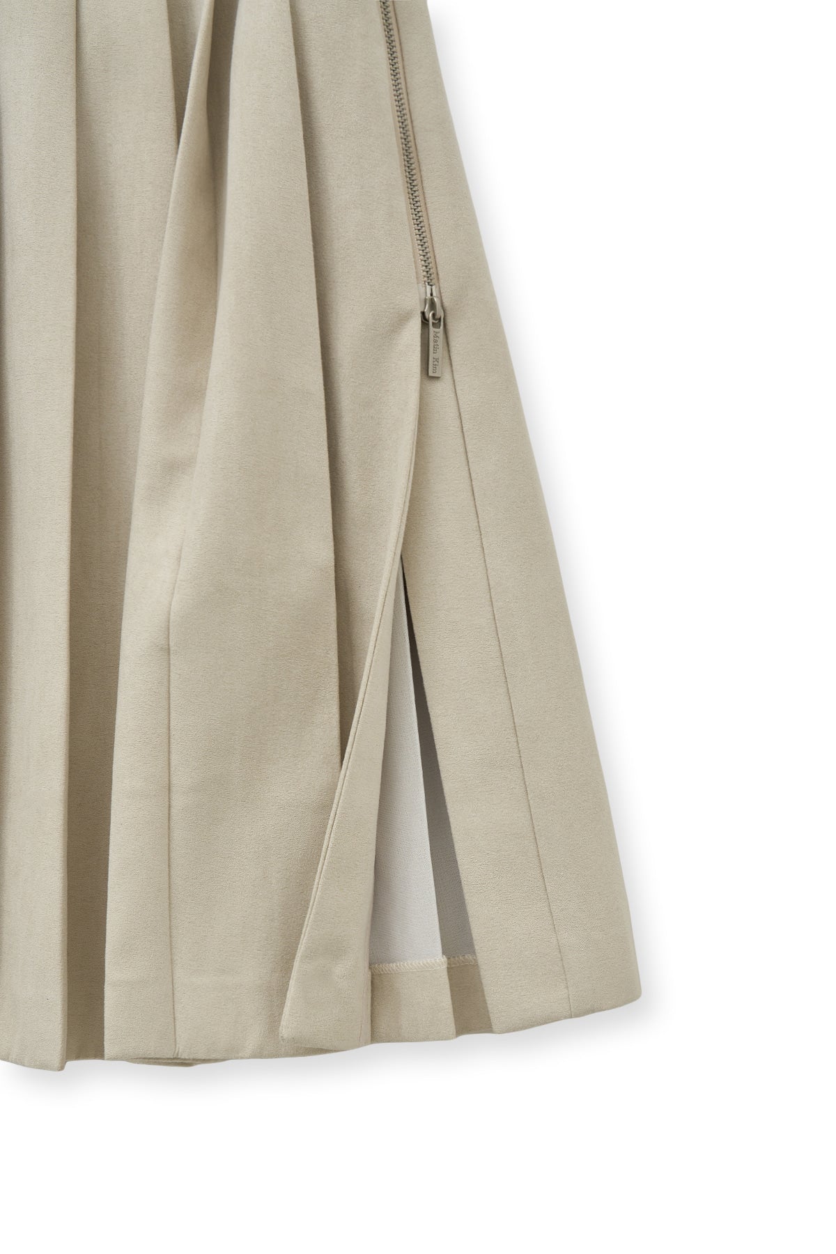 [matinkim] SIDE ZIPPER PLEATS MIDI SKIRT IN LIGHT BEIGE