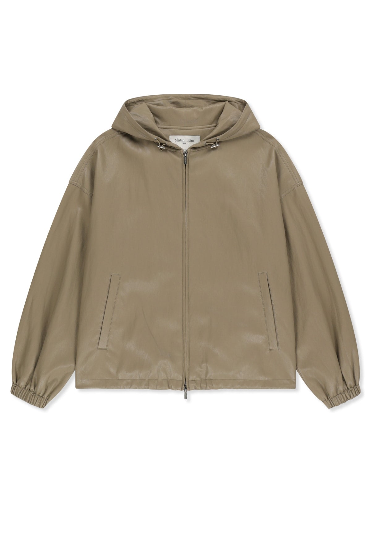 Matinkim Faux Leather Applique Logo Hoody Jumper IN Beige