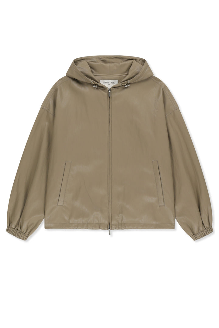 Matinkim Faux Leather Applique Logo Hoody Jumper IN Beige