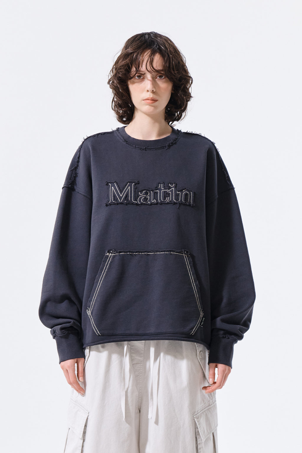 [matinkim] Raw Cut Applique Sweatshirt IN Charcoal