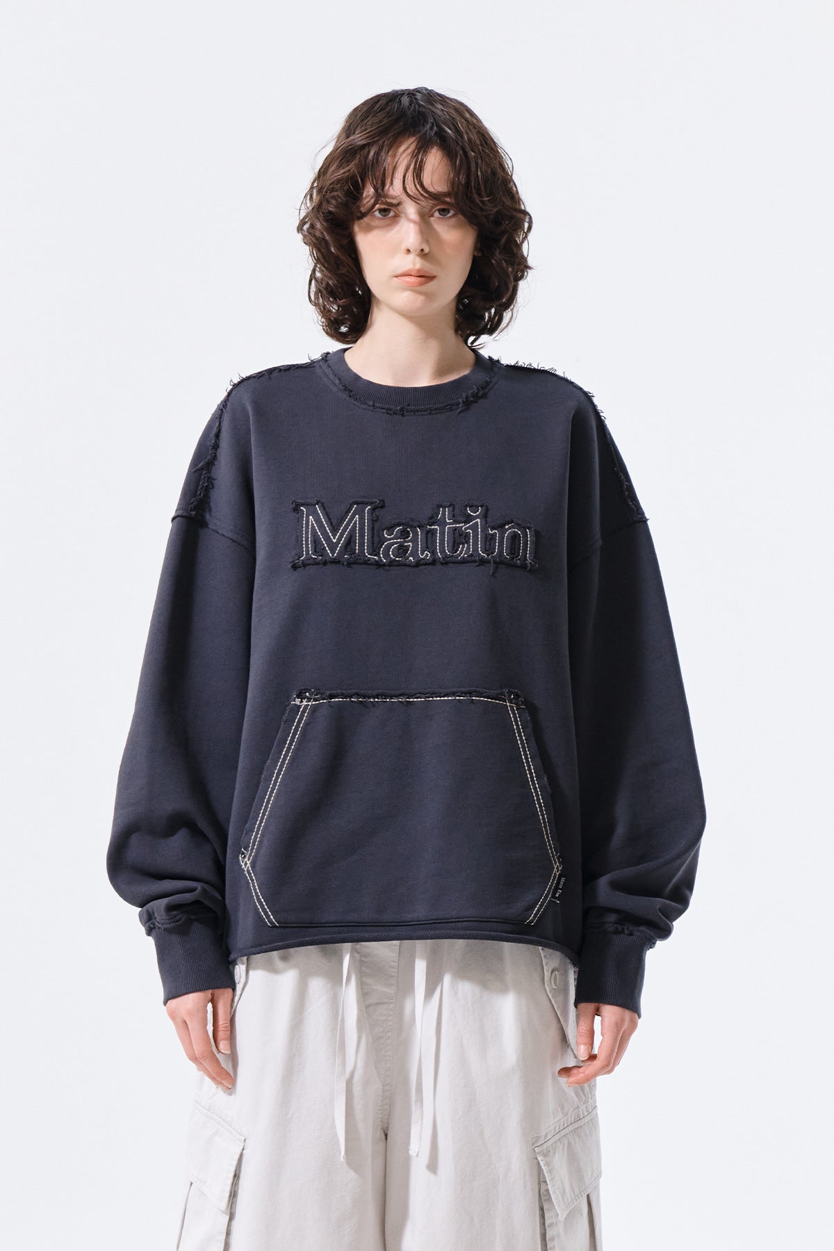[matinkim] Raw Cut Applique Sweatshirt IN Charcoal