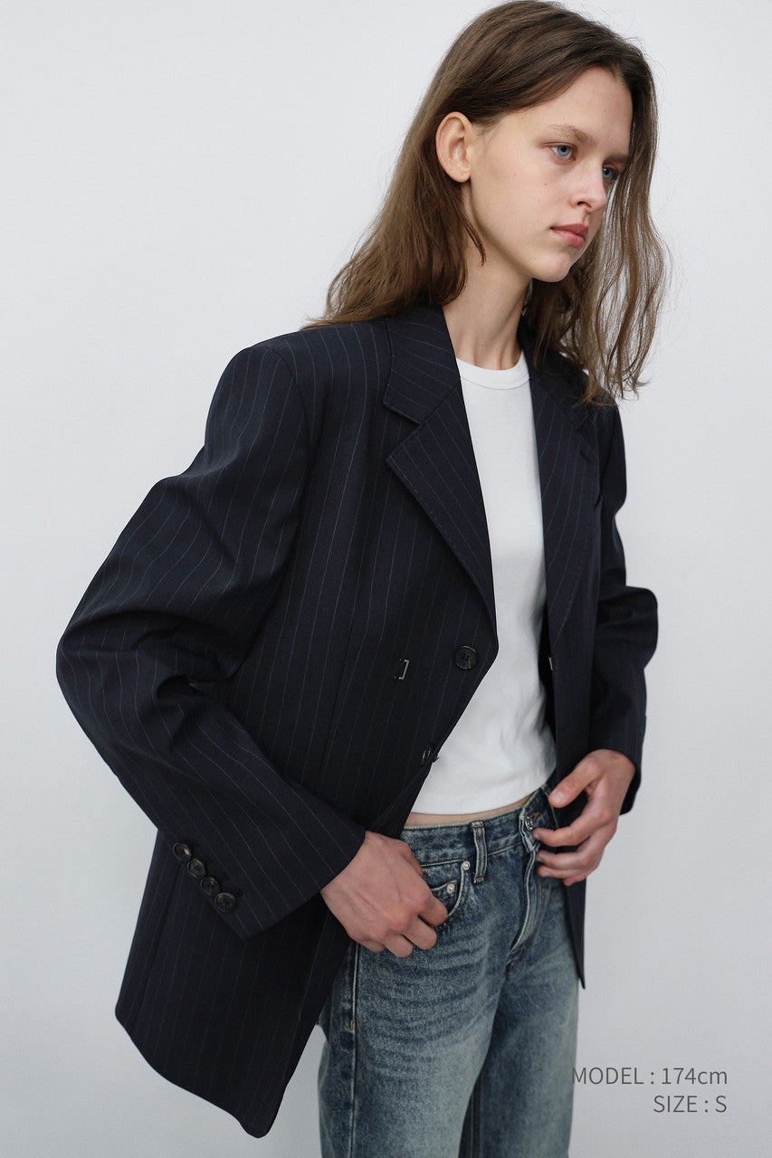 Dunst Unisex Refined Masculine Wool Blazer Navy Stripe