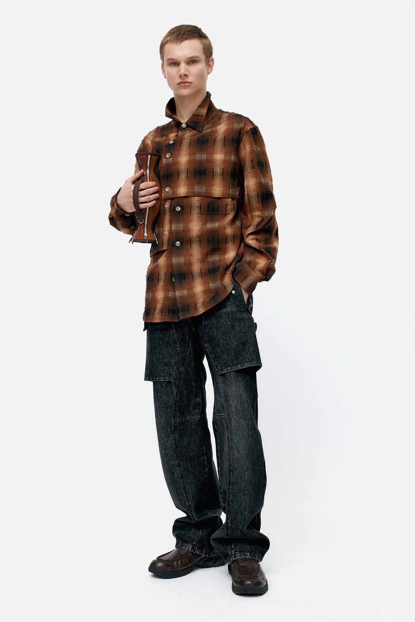 Andersson Bell Unisex Raptor Layered Wide-Leg Jeans Black)