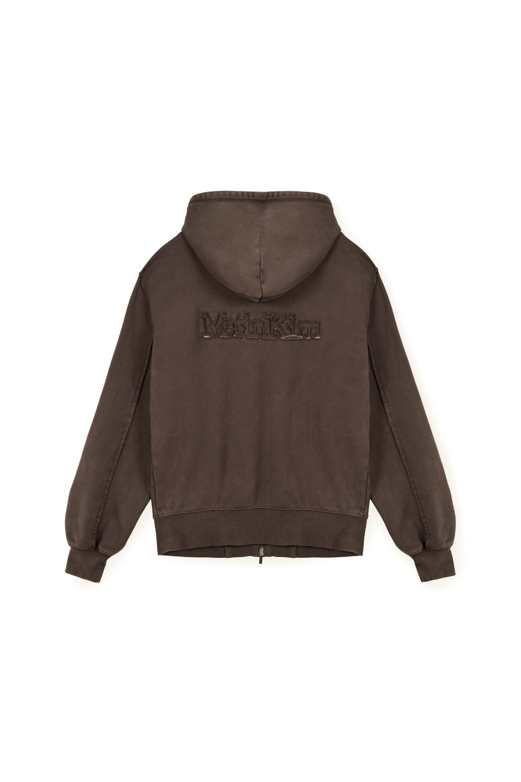 [matinkim] BACK LOGO WASHED HOODY ZIP UP FOR MEN IN COCOA