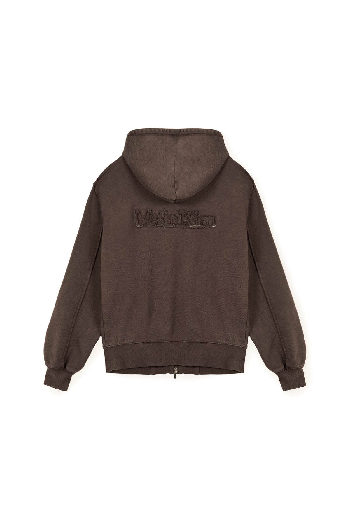 [matinkim] BACK LOGO WASHED HOODY ZIP UP FOR MEN IN COCOA