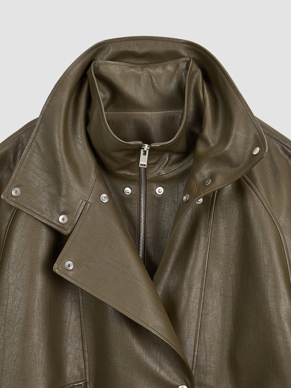 Matinkim Oversize Layered Leather Jumper IN Khaki Brown