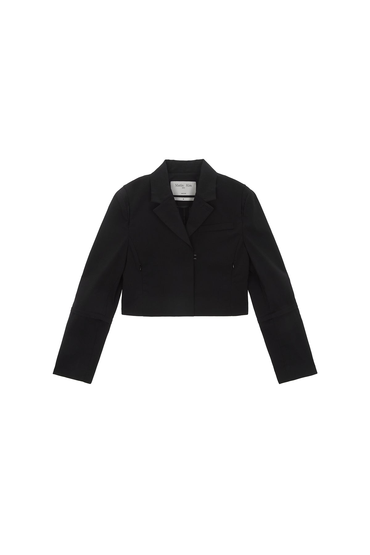 [matinkim] ZIPPER POINT LINEN CROP JACKET IN BLACK
