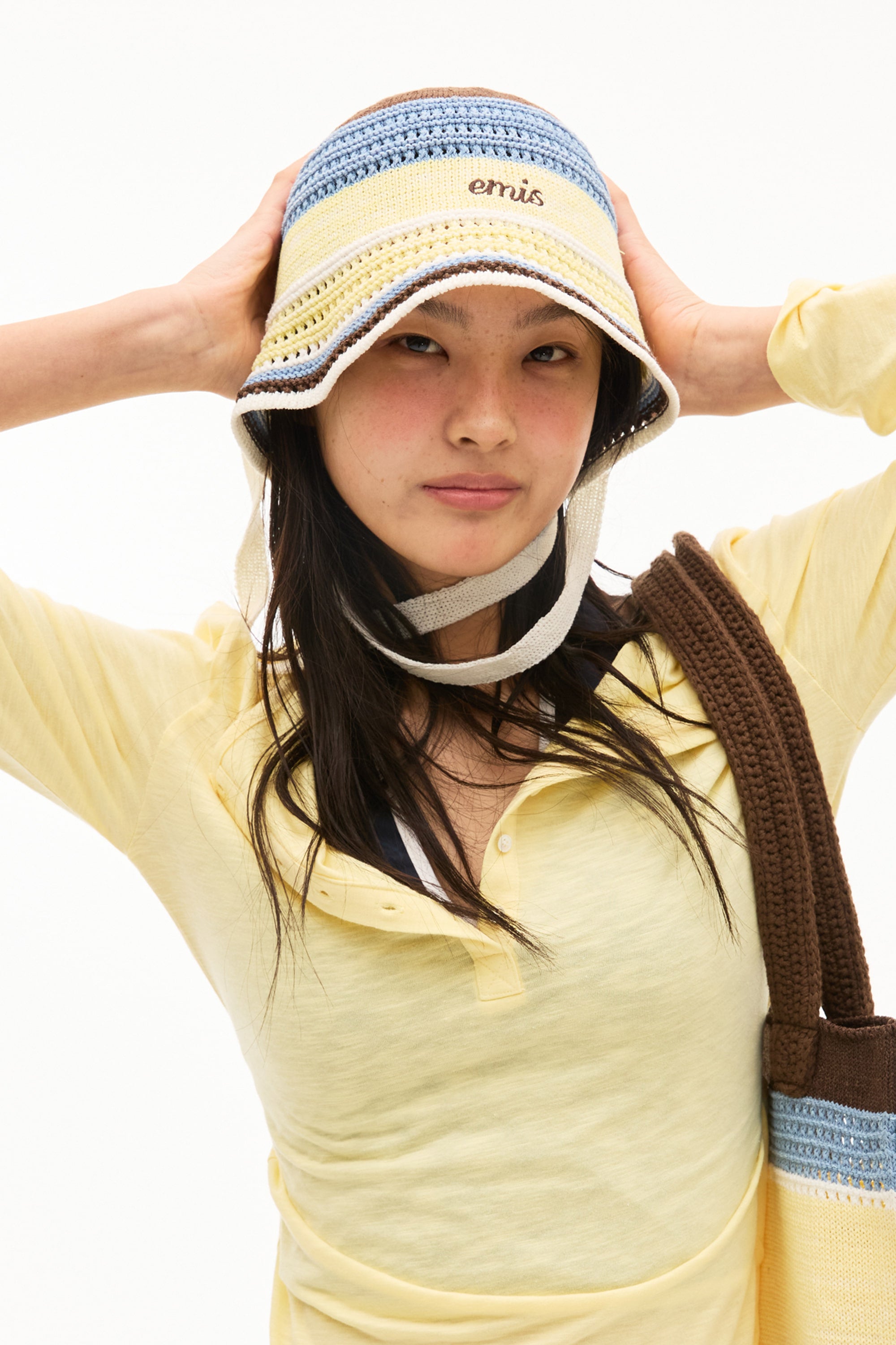 Emis Stripe Knit Bonnet Hat-Yellow
