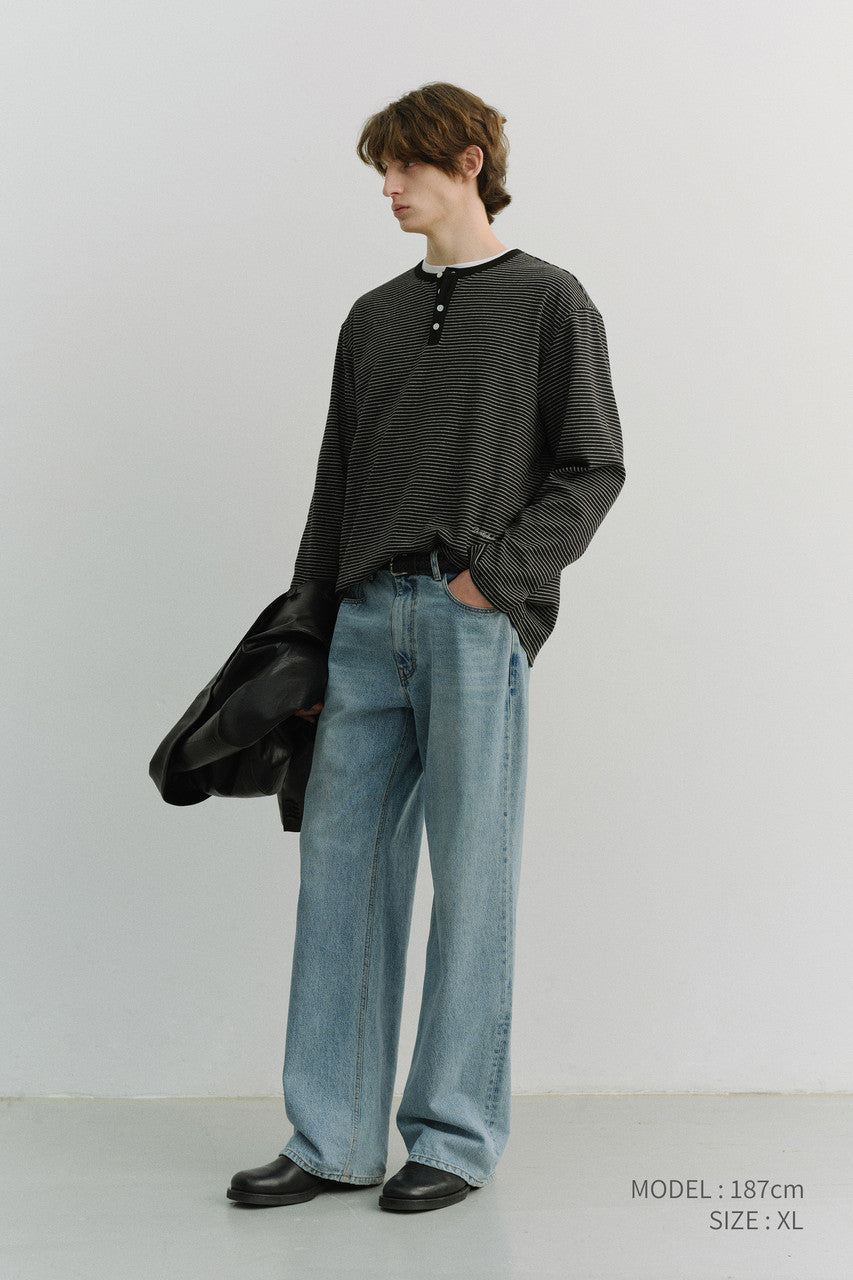 Dunst Unisex Henley-Neck T-Shirt Black Stripe