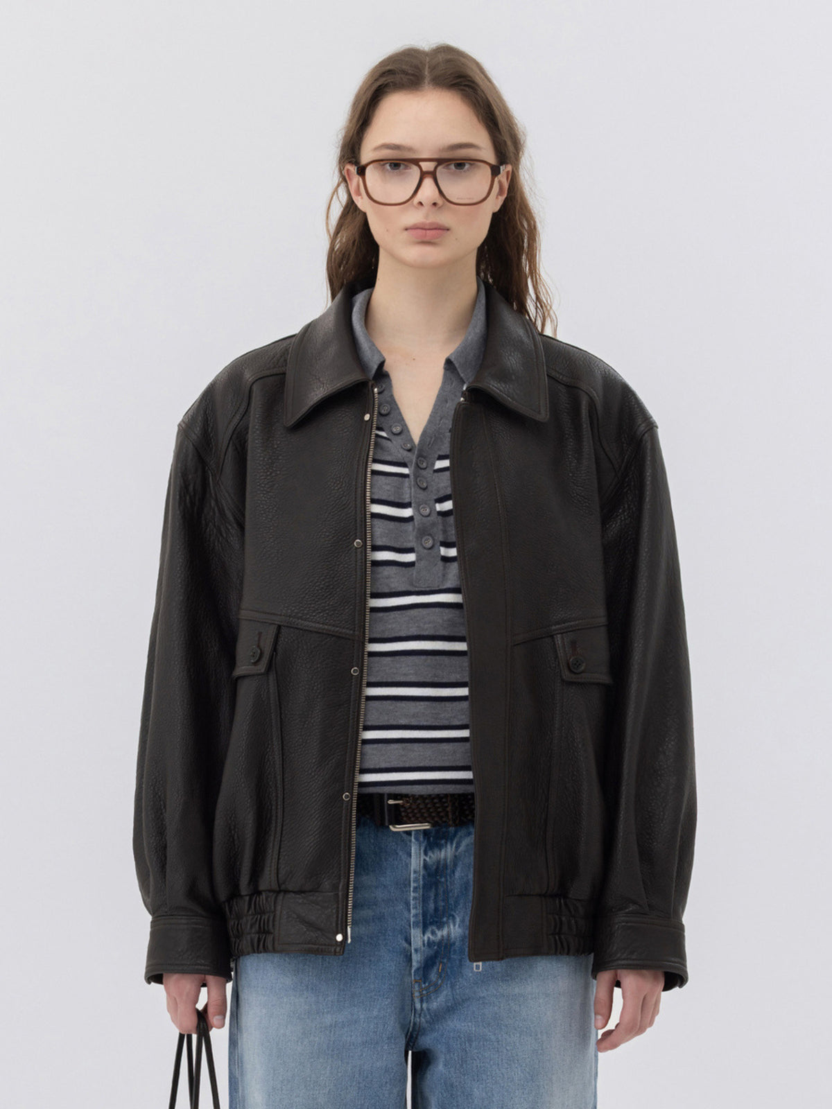 GLOWNY G Lambskin Leather Jacket (Dark Brown)