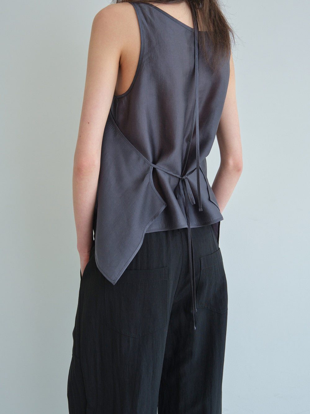 Low Classic See-Through Button Loop Top Charcoal