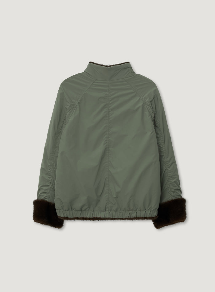 Mango Maniplease Lune Fur Reversible Bomber Ash Khaki