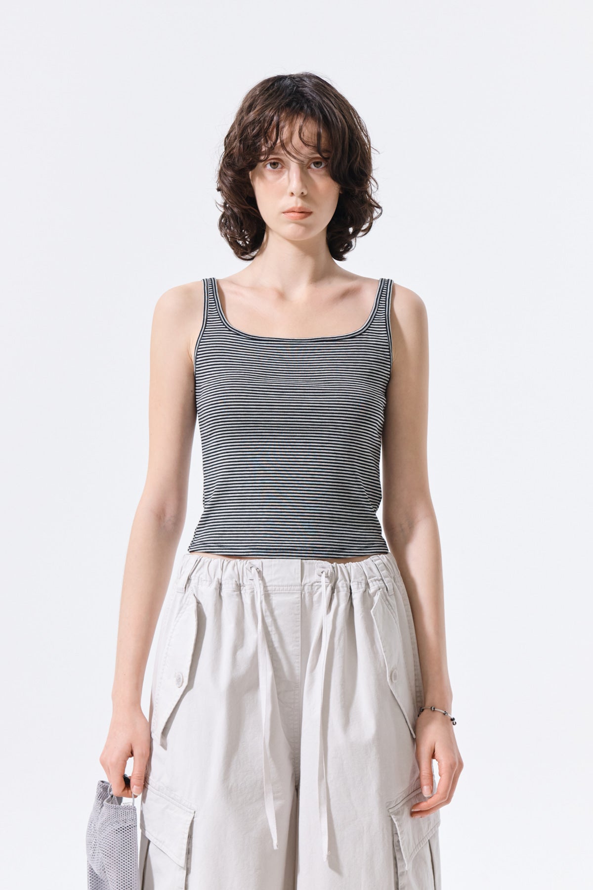 Matinkim Square Neck Cropped Tank Top IN Black