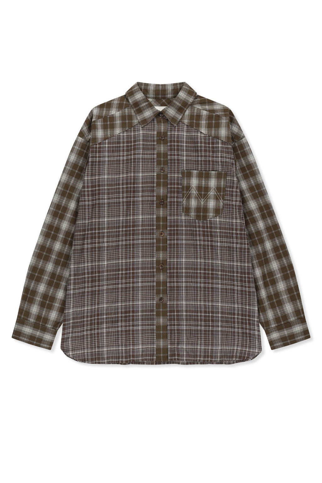 Matinkim Mixed Check Over Fit Shirt IN Brown