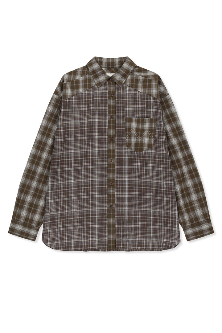 Matinkim Mixed Check Over Fit Shirt IN Brown