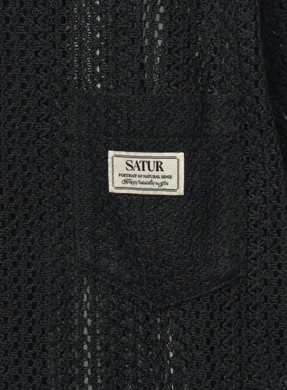 [satur] Crochet Open Collar Half Shirt - Black