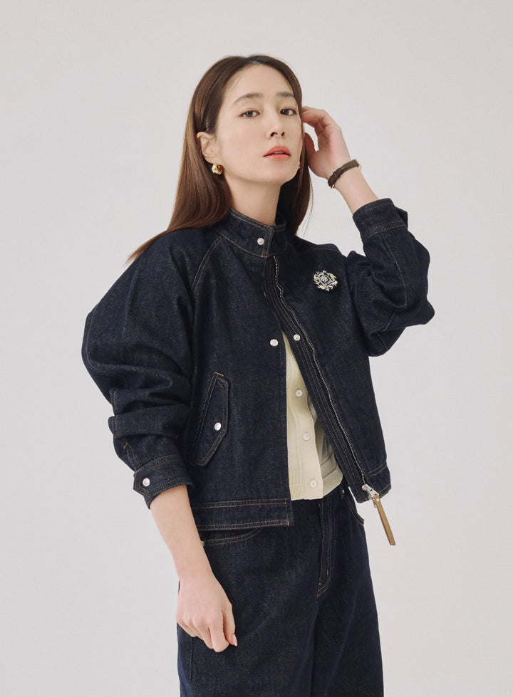 Satur Nonefade Denim Harrington Jacket - Indigo