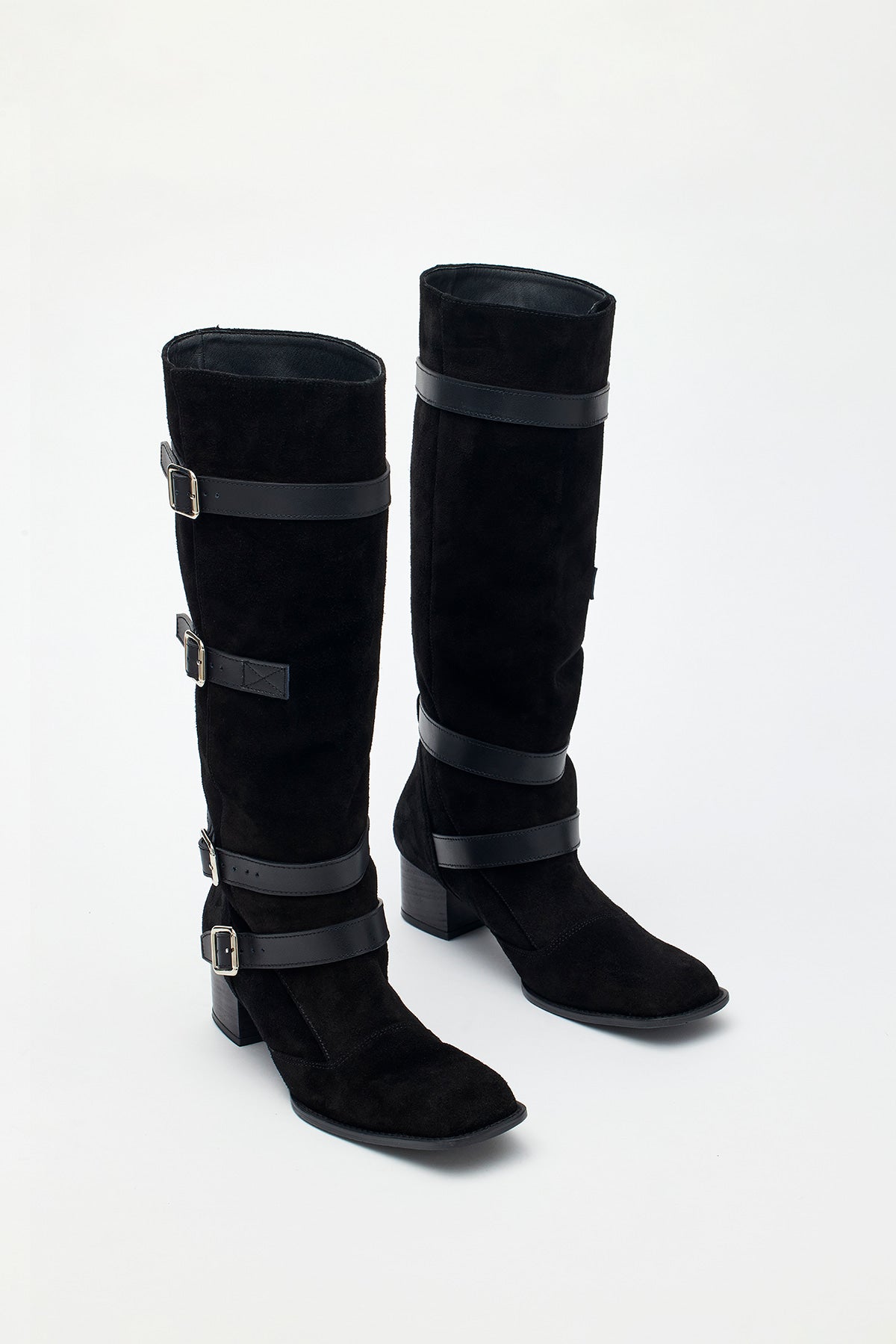 Matinkim Suede Buckle Long Boots IN Black