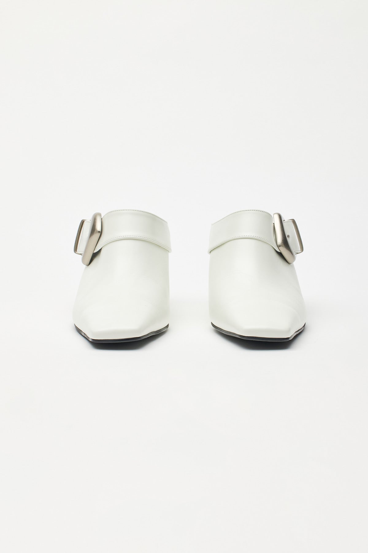 Matinkim Bold Buckle Leather Mule IN White