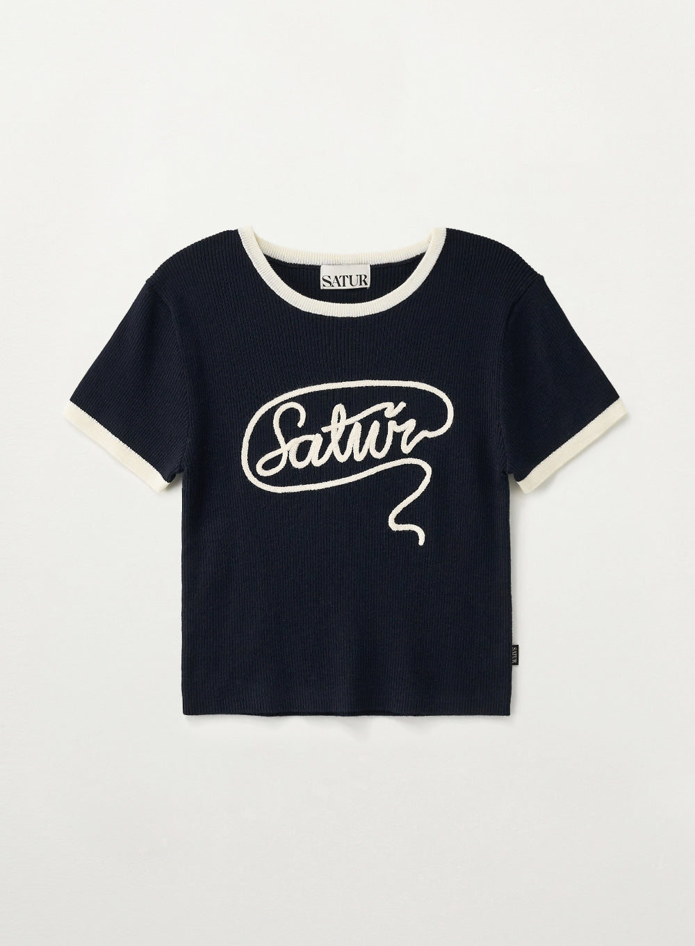 Satur (W) Rope Logo Ringer Half Knit - Navy
