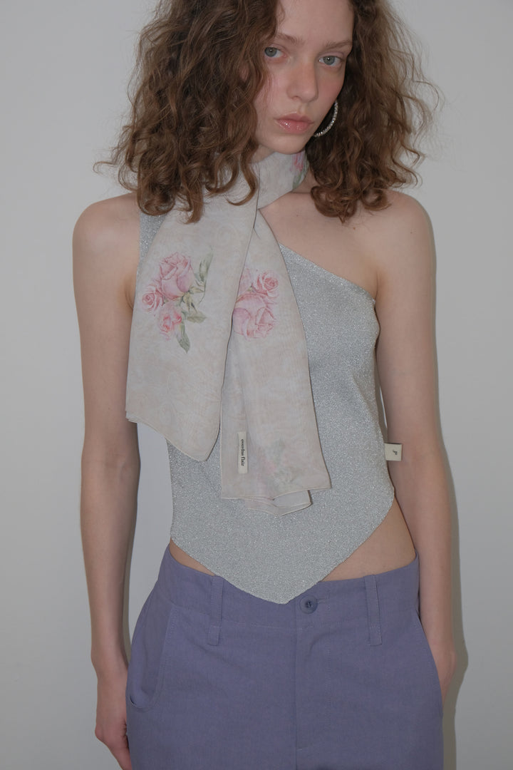 Overdueflair One Shoulder Metal Knit Top Silver