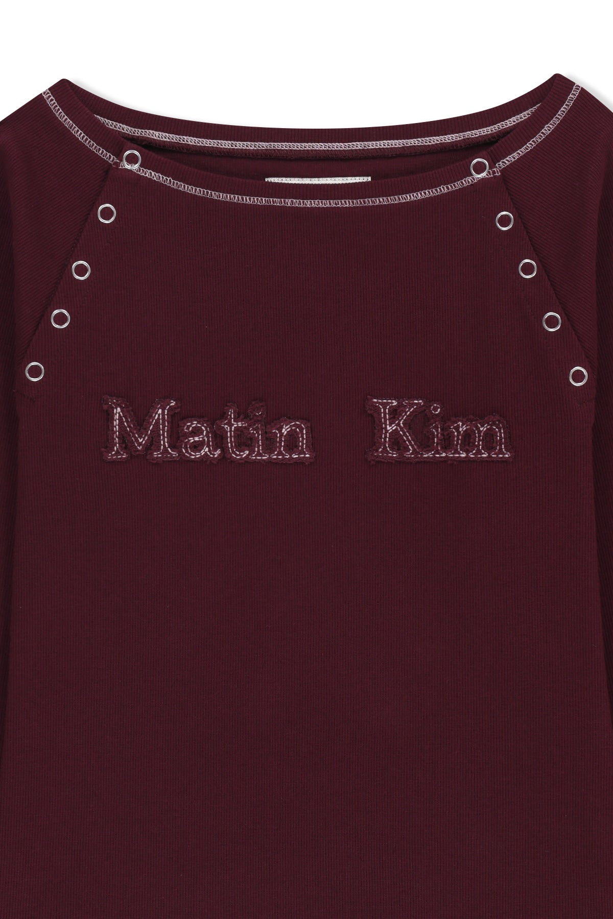 Matinkim Logo Applique Button Detail Raglan Top IN Wine