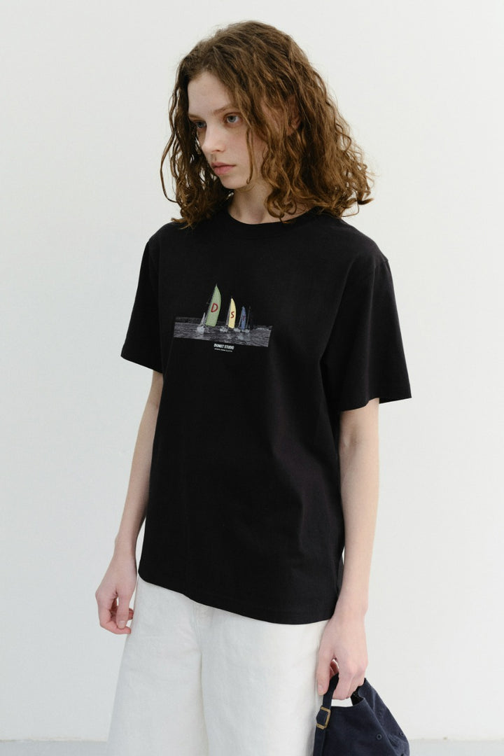 Dunst Unisex Applique Yacht T-Shirt Black