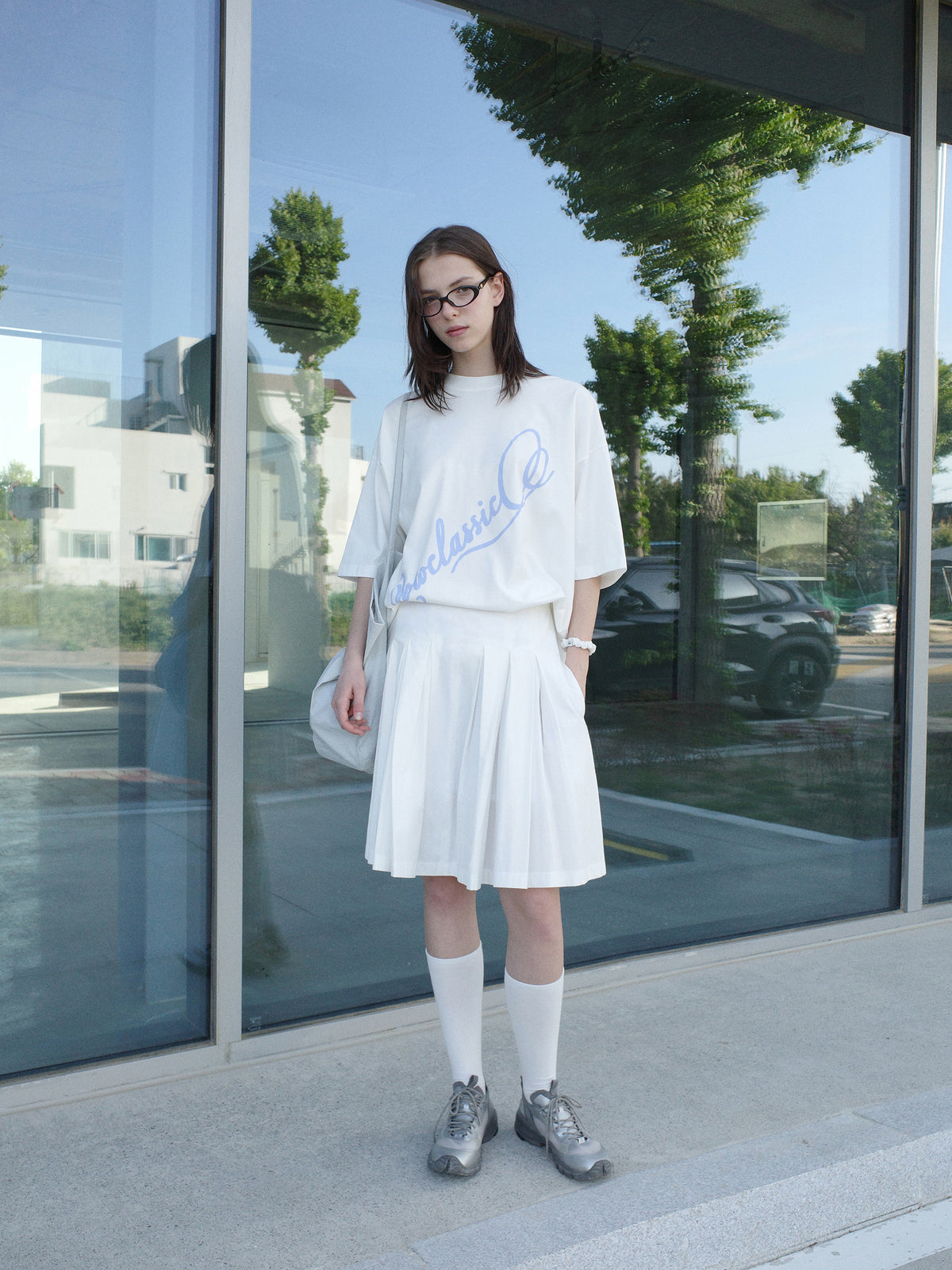 Low Classic Cotton Volume Midi Skirt White
