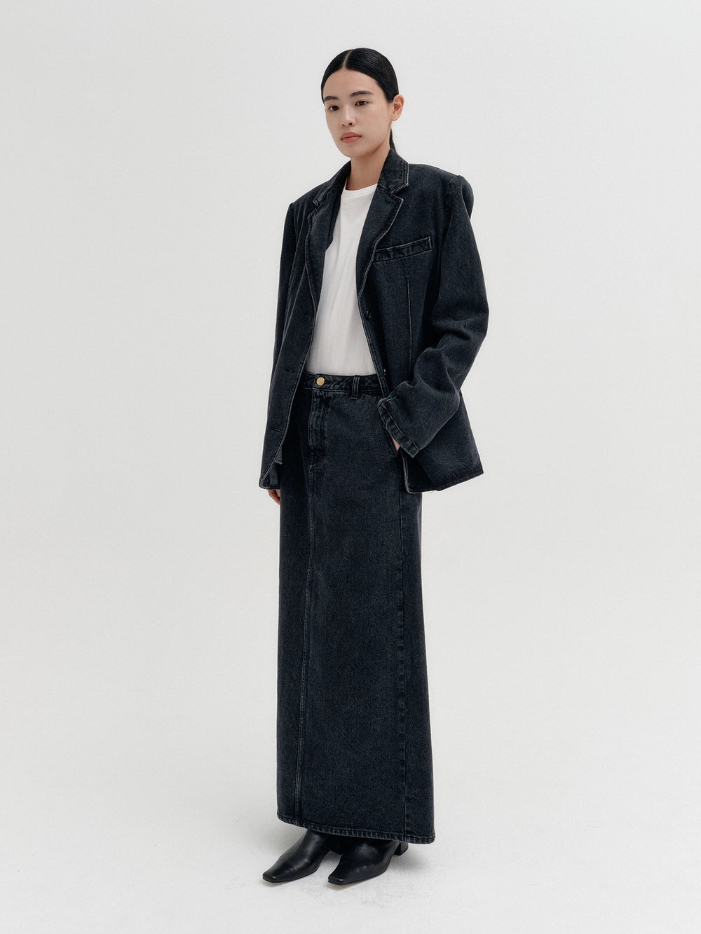 EENK Classic A-Line Denim Skirt - Denim Black