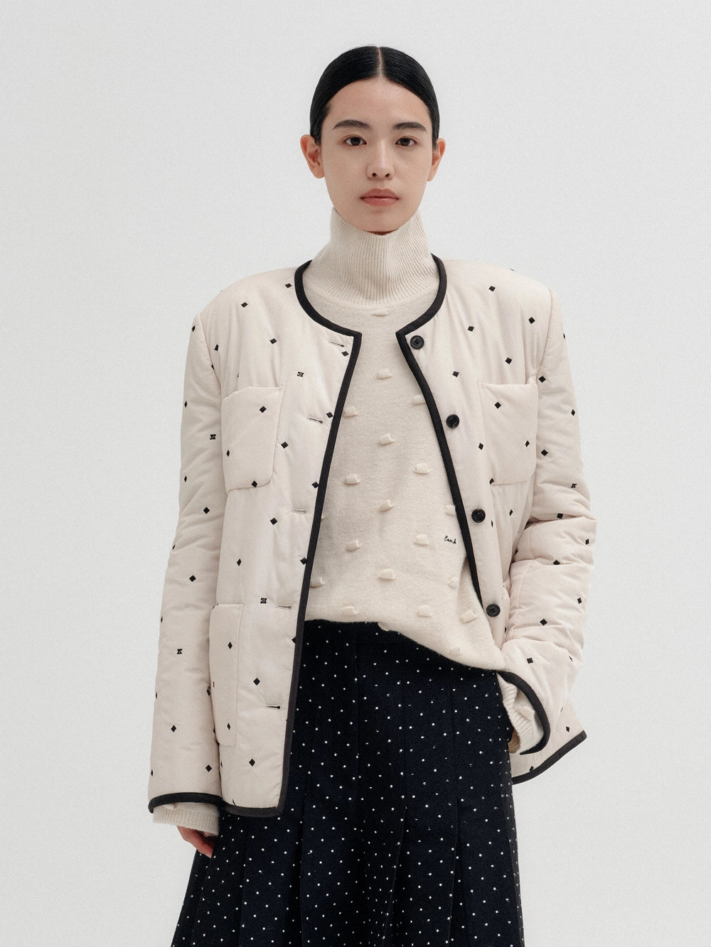 EENK Embroidered Padded Jacket - Ivory/ Black