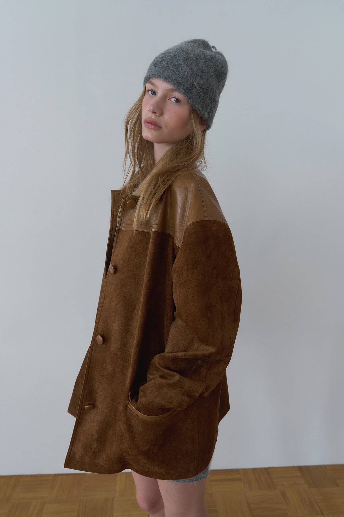 Overdueflair Soft Suede Relaxed Half Jacket Camel