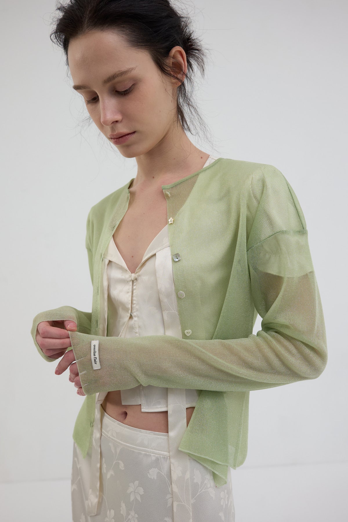 Overdueflair Sheer Glossy Cardigan Jelly Mint