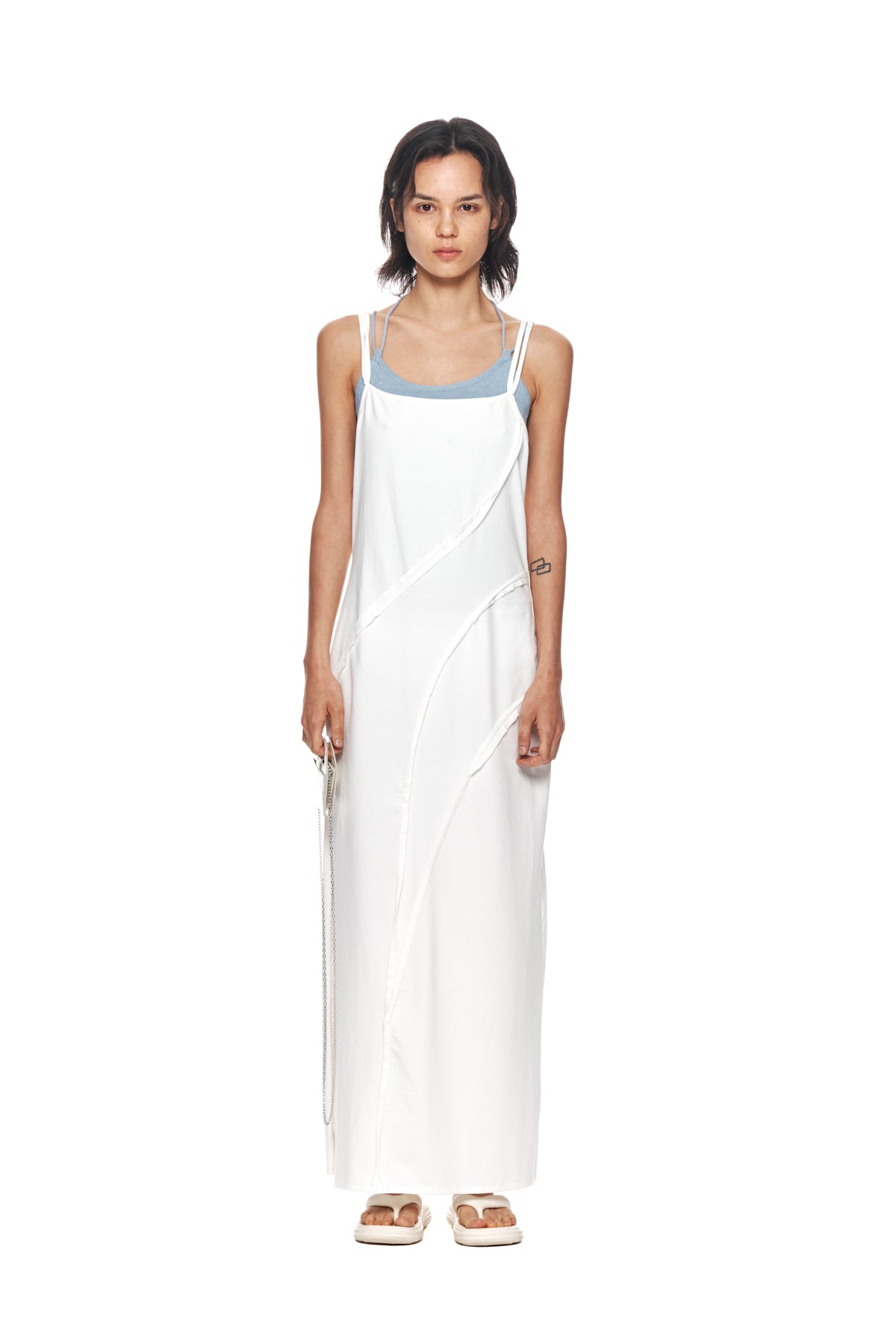[matinkim] CUT OUT LAYERED MAXI DRESS IN WHITE