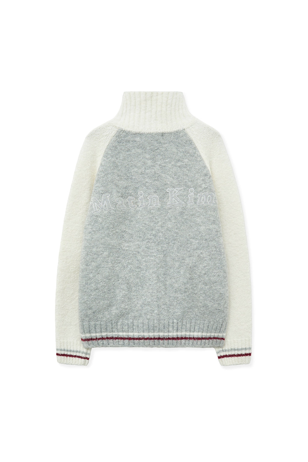 [matinkim] HIGH NECK RAGLAN KNIT ZIP UP FOR MEN IN IVORY