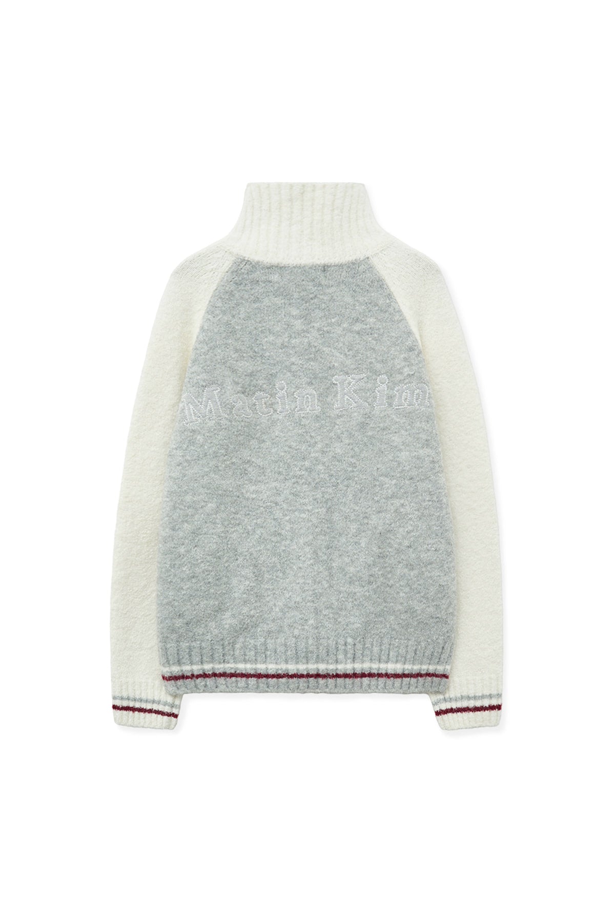 [matinkim] HIGH NECK RAGLAN KNIT ZIP UP FOR MEN IN IVORY