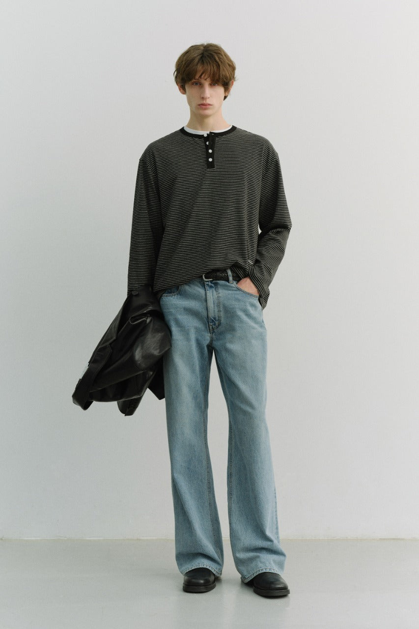 Dunst Unisex Henley-Neck T-Shirt Black Stripe