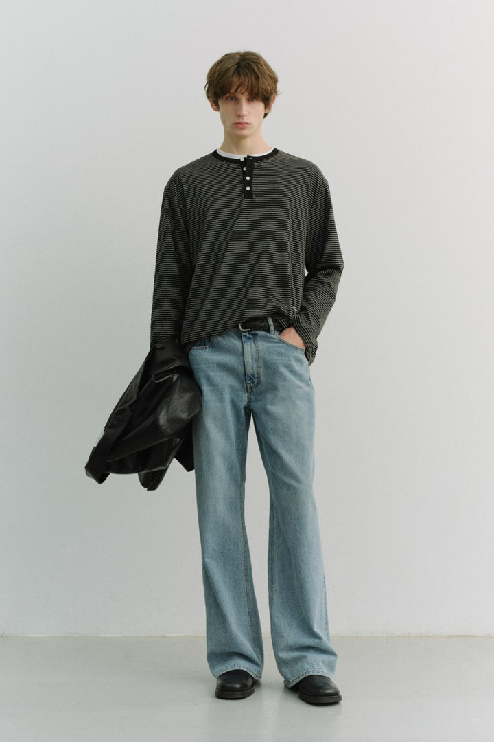 Dunst Unisex Henley-Neck T-Shirt Black Stripe