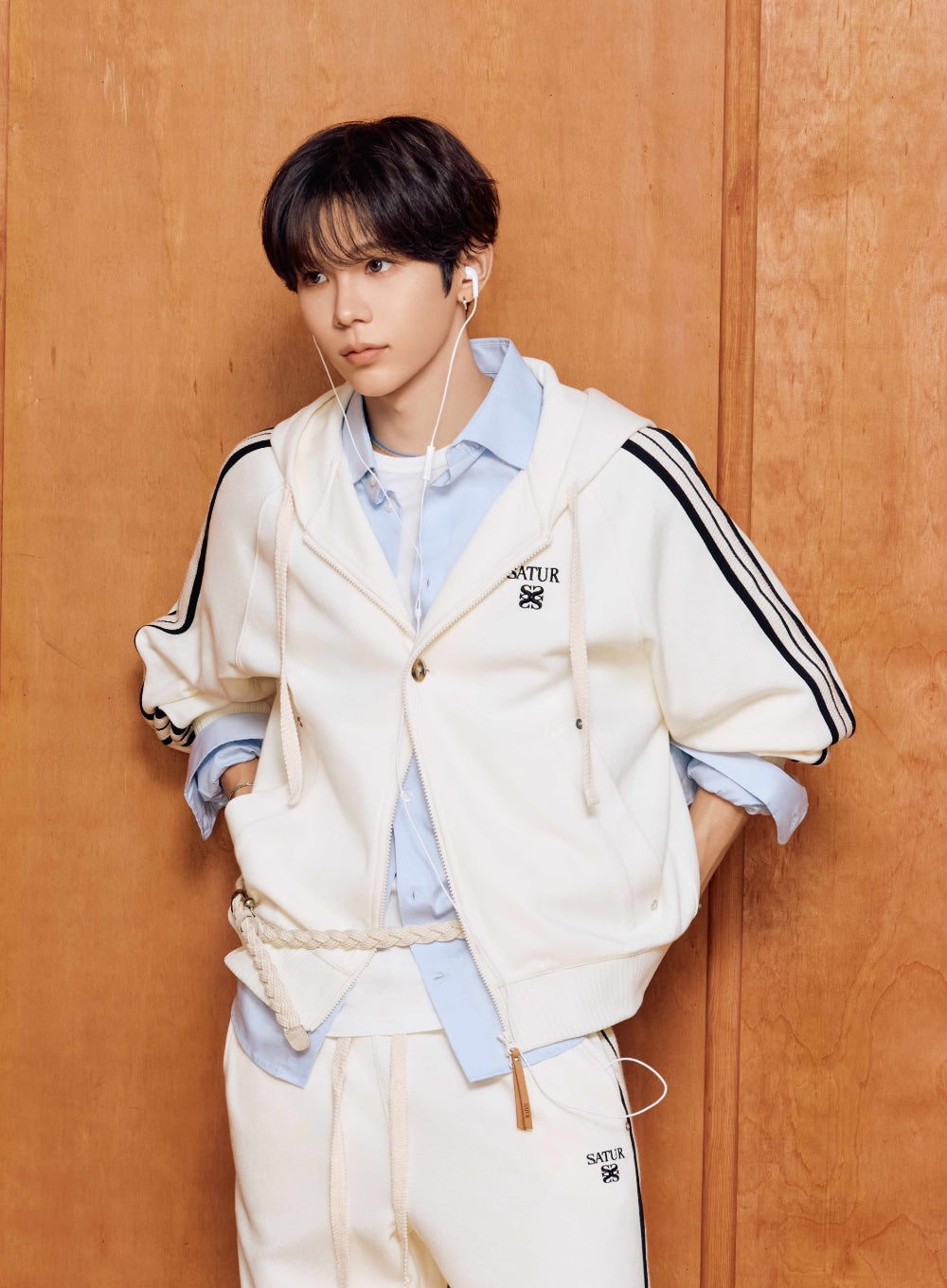 [satur] Lawton Loose Fit Hood Zip-up - Cream Black