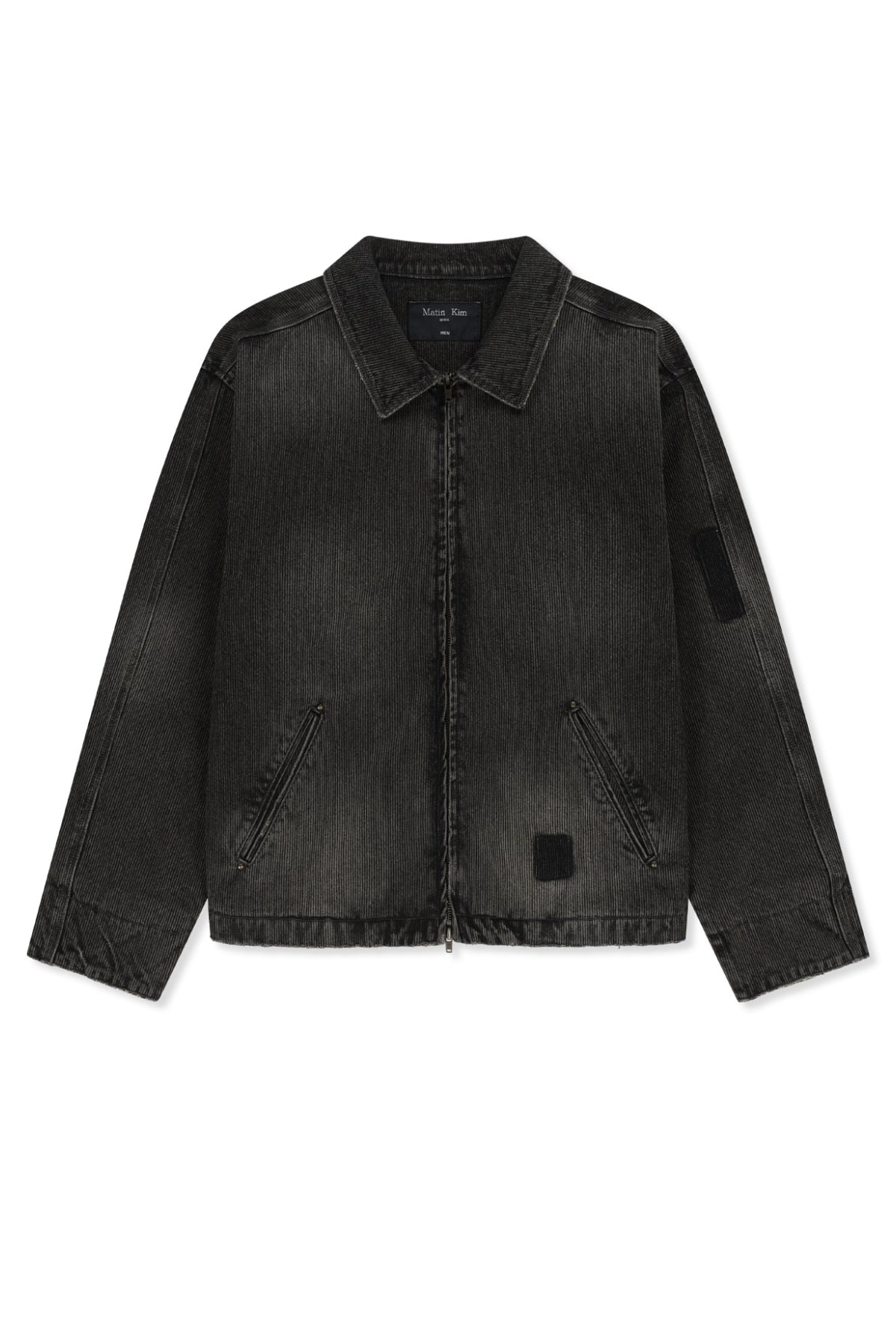 Matinkim Washed Rib Denim Zip UP Jumper For Men IN Dark Grey