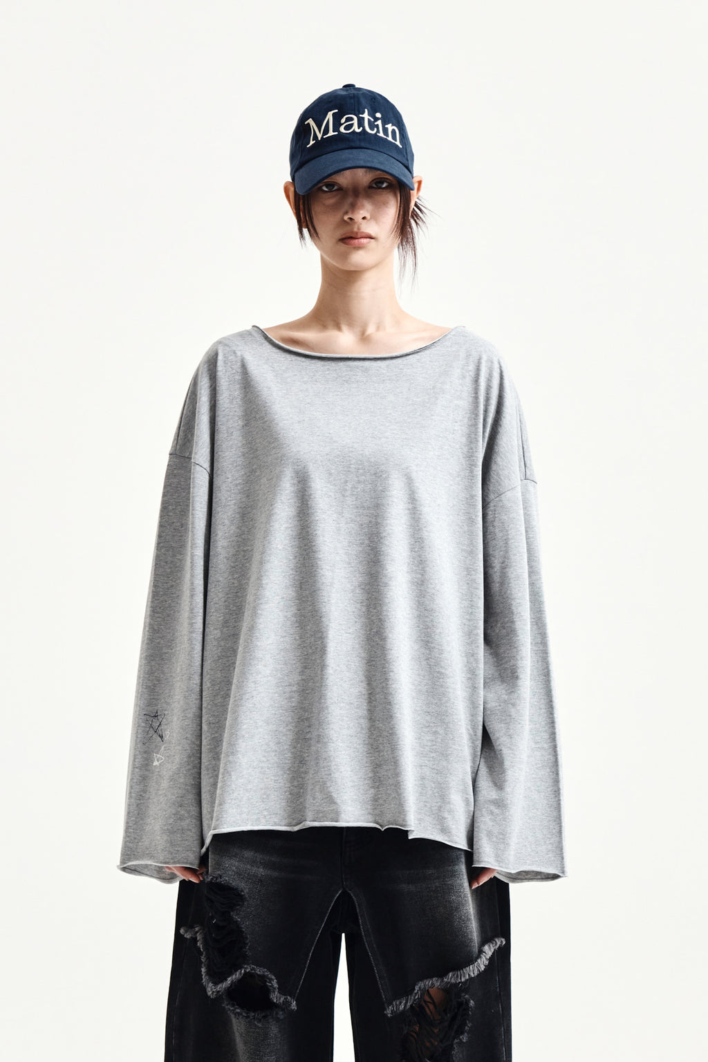 Matinkim Raw Hem Finished Boat Neck Top IN Grey